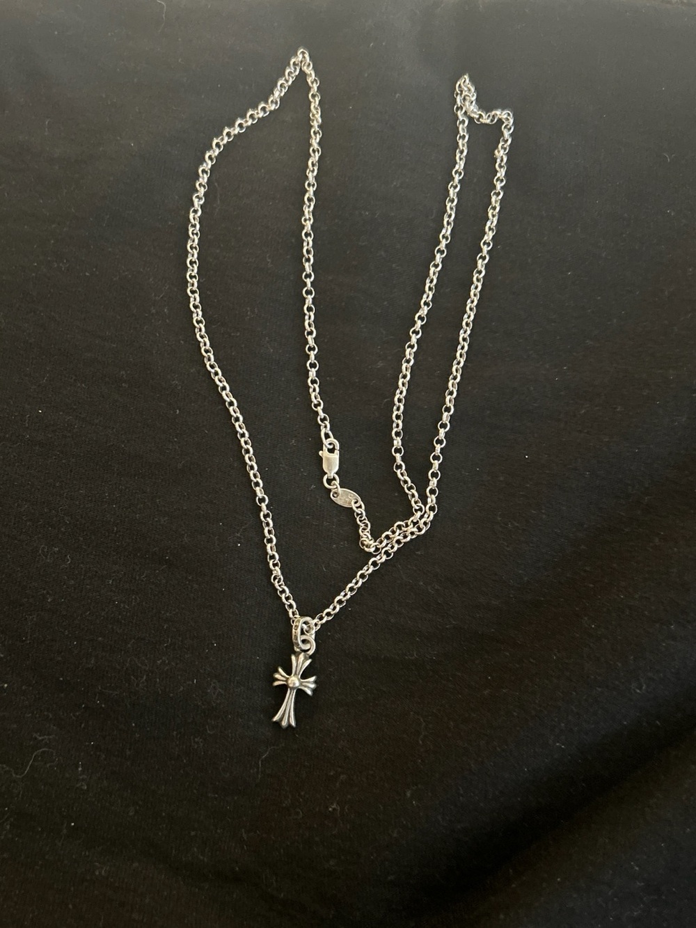 Authentic CHROME HEARTS baby fat cross and necklace